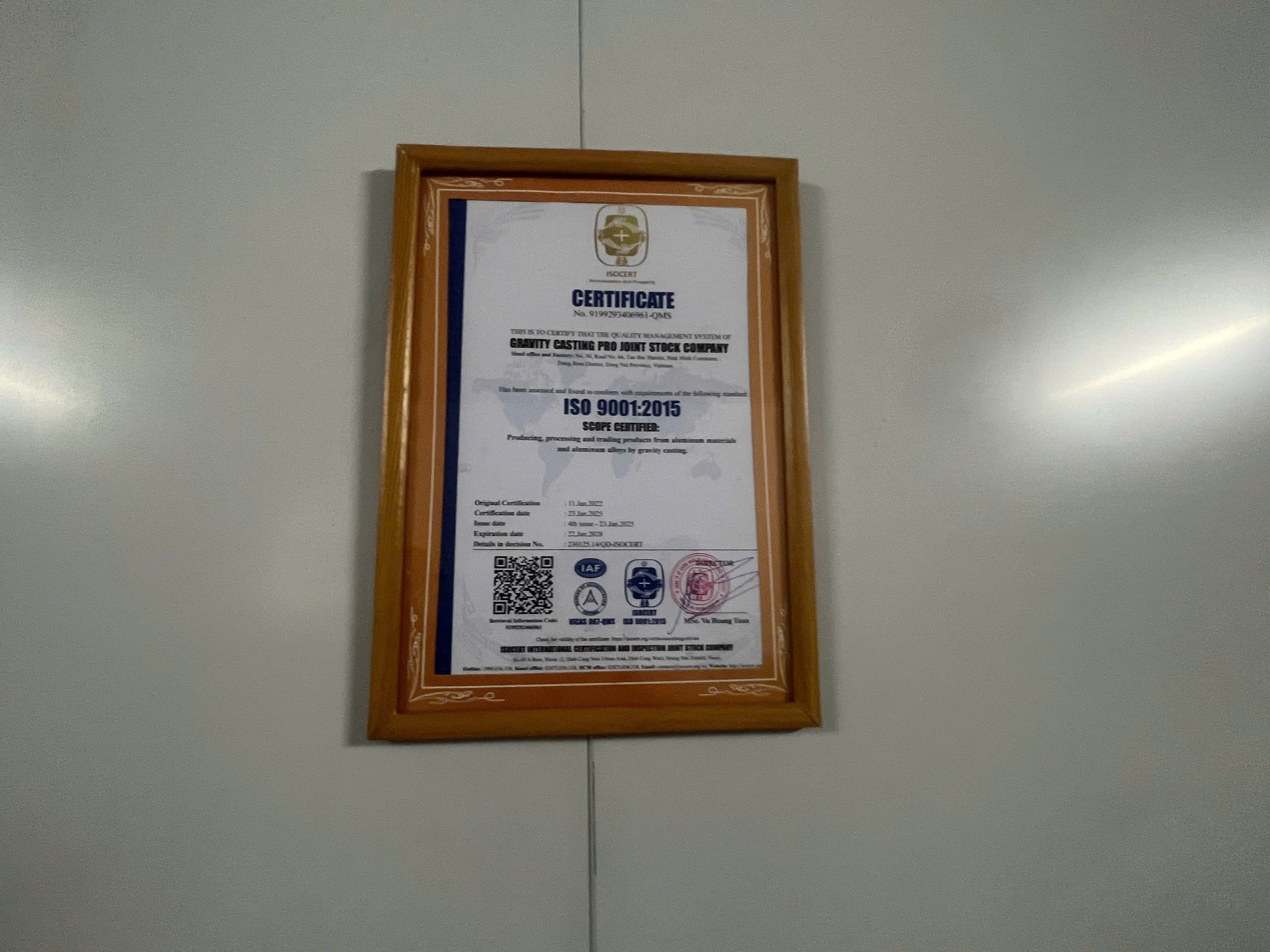 Certificate of factory